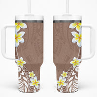 Hawaii Aloha Tumbler With Handle Plumeria Vintage - Beige