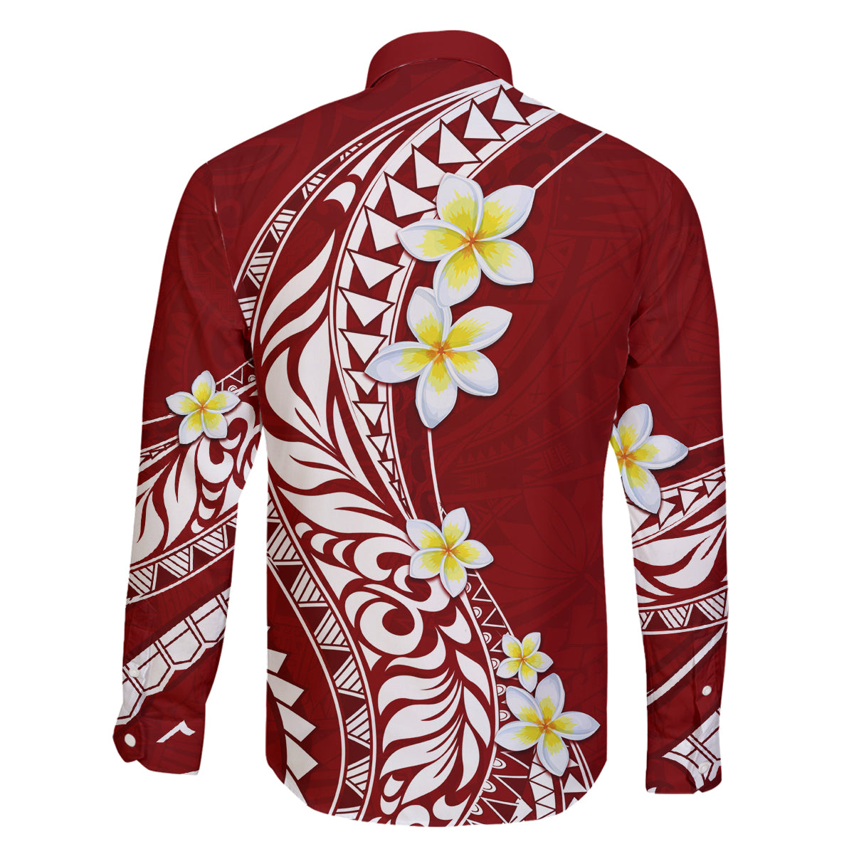 Hawaii Aloha Family Matching Long Sleeve Bodycon Dress and Hawaiian Shirt Plumeria Vintage - Crimson LT7 - Polynesian Pride