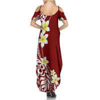 Hawaii Aloha Family Matching Summer Maxi Dress and Hawaiian Shirt Plumeria Vintage - Crimson LT7 - Polynesian Pride