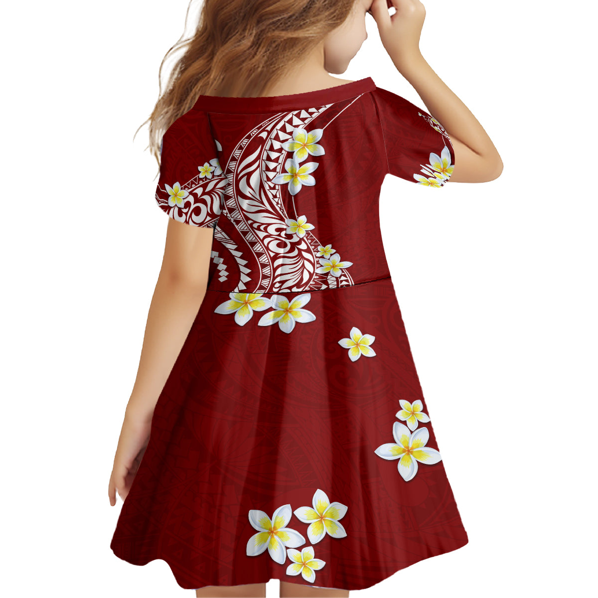 Hawaii Aloha Kid Short Sleeve Dress Plumeria Vintage - Crimson LT7 - Polynesian Pride