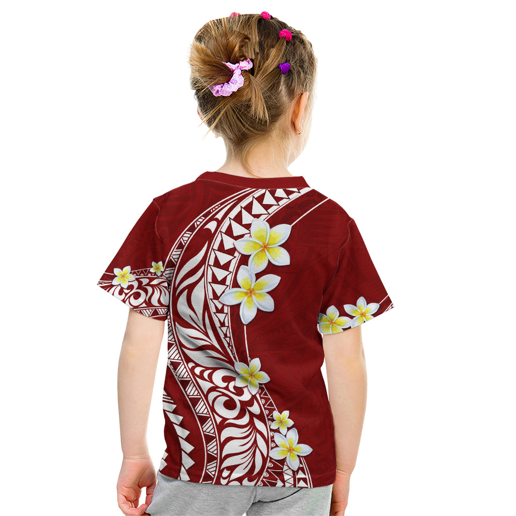 Hawaii Aloha Kid T Shirt Plumeria Vintage - Crimson LT7 - Polynesian Pride