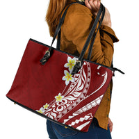 Hawaii Aloha Leather Tote Bag Plumeria Vintage - Crimson LT7 - Polynesian Pride