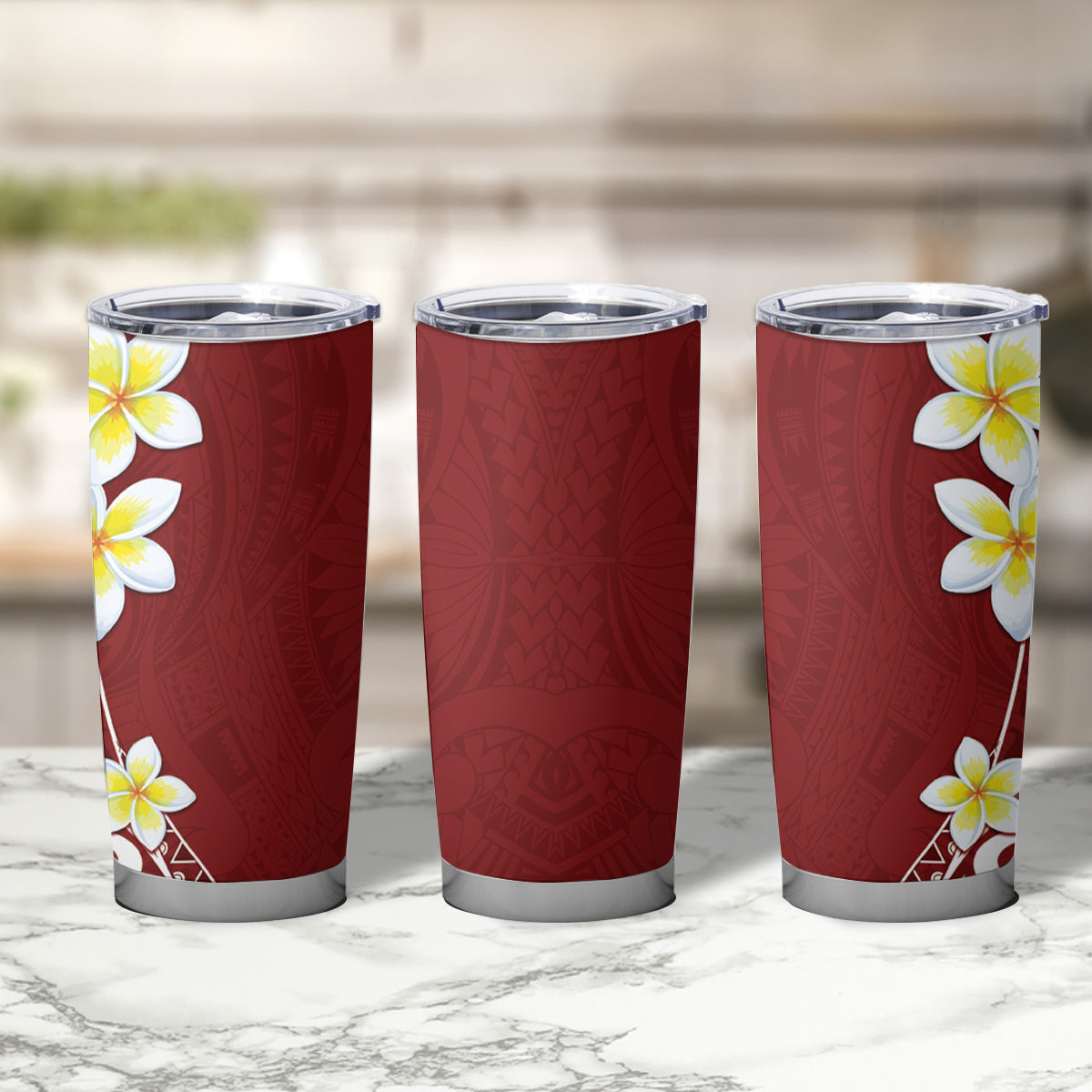 Hawaii Aloha Tumbler Cup Plumeria Vintage - Red LT7 - Polynesian Pride