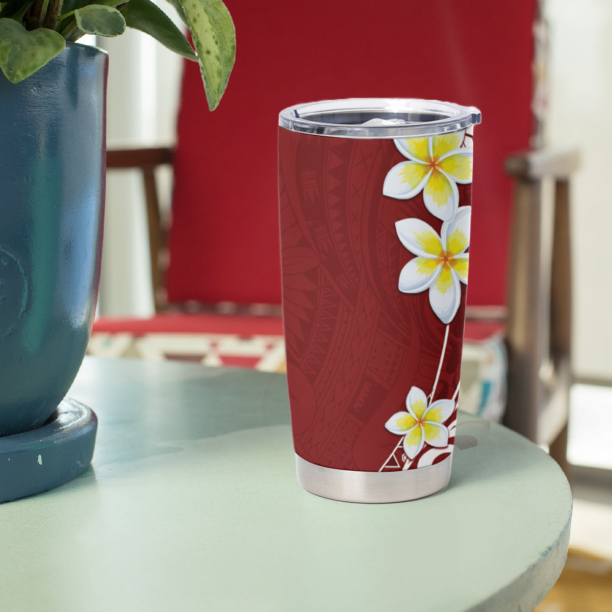 Hawaii Aloha Tumbler Cup Plumeria Vintage - Red LT7 - Polynesian Pride