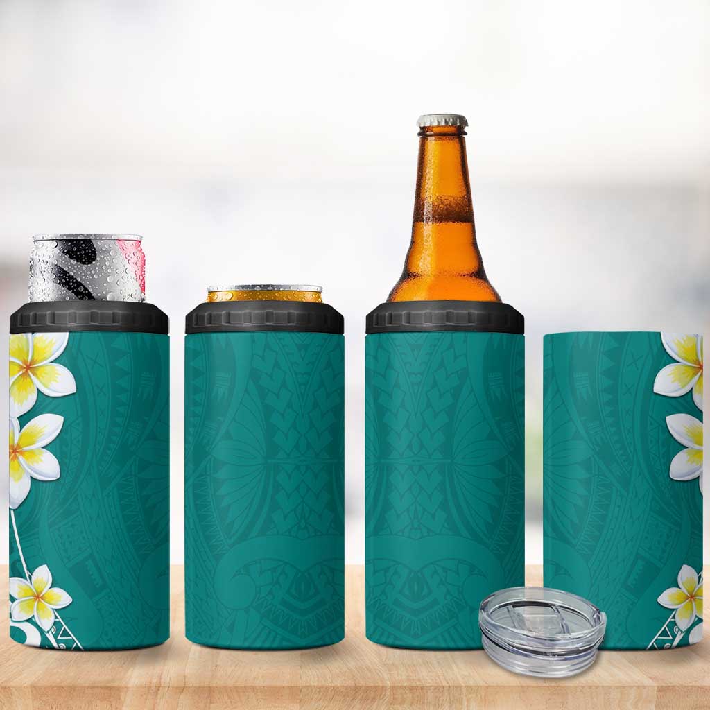 Hawaii Aloha 4 in 1 Can Cooler Tumbler Plumeria Vintage - Teal