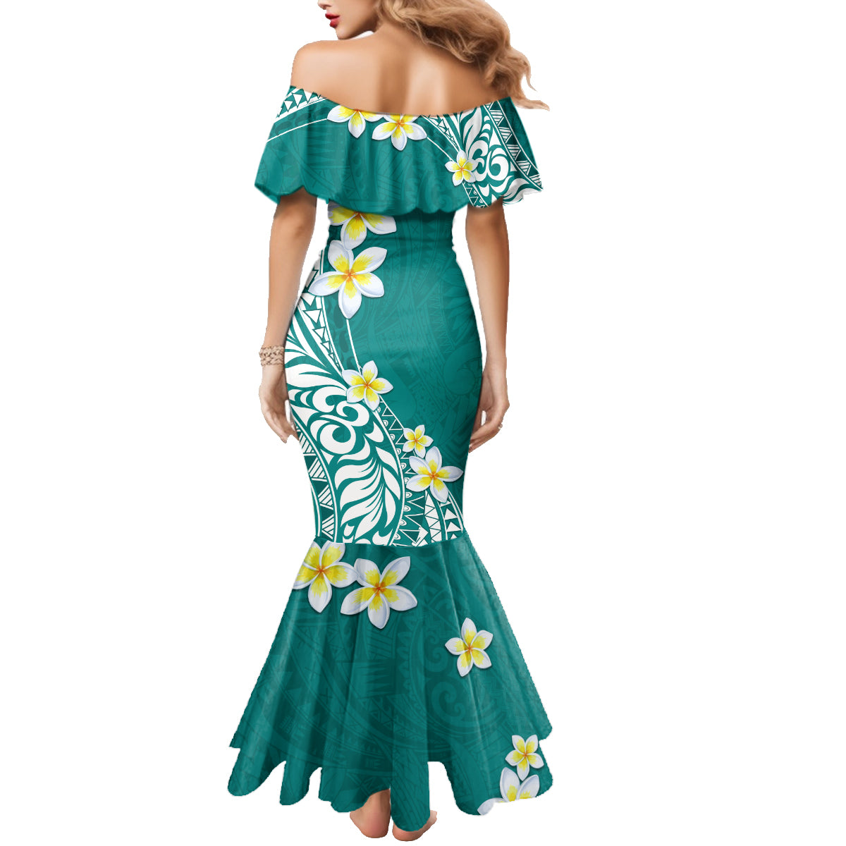 Hawaii Aloha Family Matching Mermaid Dress and Hawaiian Shirt Plumeria Vintage - Teal LT7 - Polynesian Pride