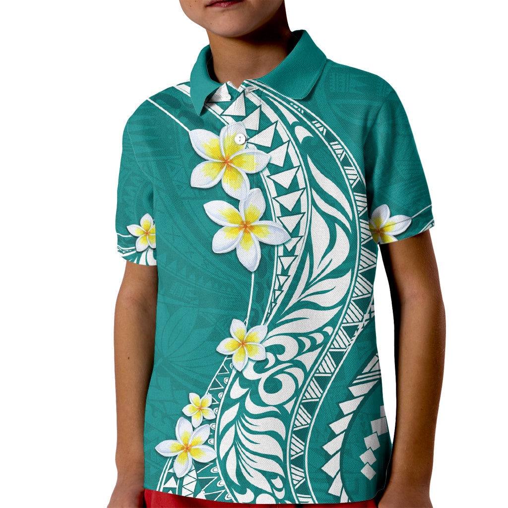 Hawaii Aloha Kid Polo Shirt Plumeria Vintage - Teal LT7 Kid Teal - Polynesian Pride