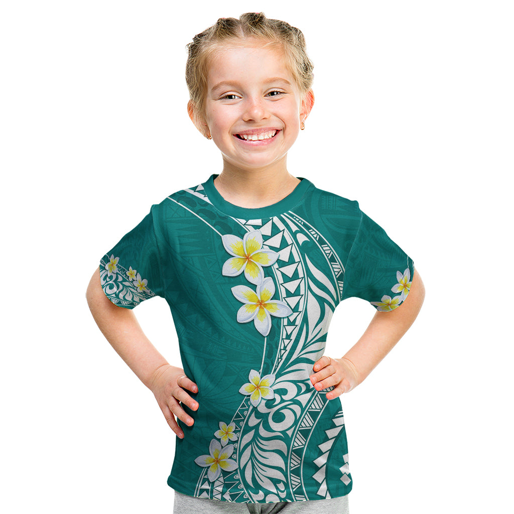 Hawaii Aloha Kid T Shirt Plumeria Vintage - Teal LT7 Teal - Polynesian Pride