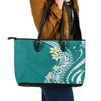 Hawaii Aloha Leather Tote Bag Plumeria Vintage - Teal LT7 - Polynesian Pride
