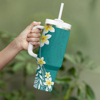 Hawaii Aloha Tumbler With Handle Plumeria Vintage - Teal