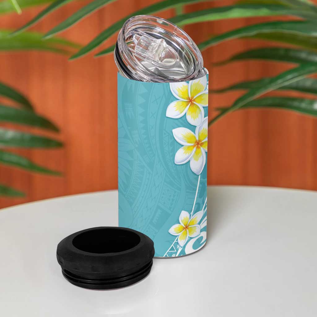 Hawaii Aloha 4 in 1 Can Cooler Tumbler Plumeria Vintage - Turquoise LT7 - Polynesian Pride