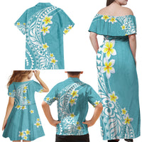 Hawaii Aloha Family Matching Off Shoulder Maxi Dress and Hawaiian Shirt Plumeria Vintage - Turquoise LT7 - Polynesian Pride