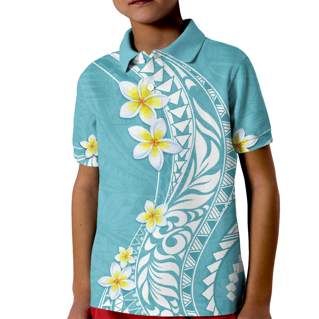 Hawaii Aloha Kid Polo Shirt Plumeria Vintage - Turquoise LT7 Kid Turquoise - Polynesian Pride