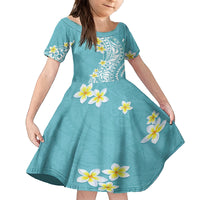 Hawaii Aloha Kid Short Sleeve Dress Plumeria Vintage - Turquoise LT7 KID Turquoise - Polynesian Pride