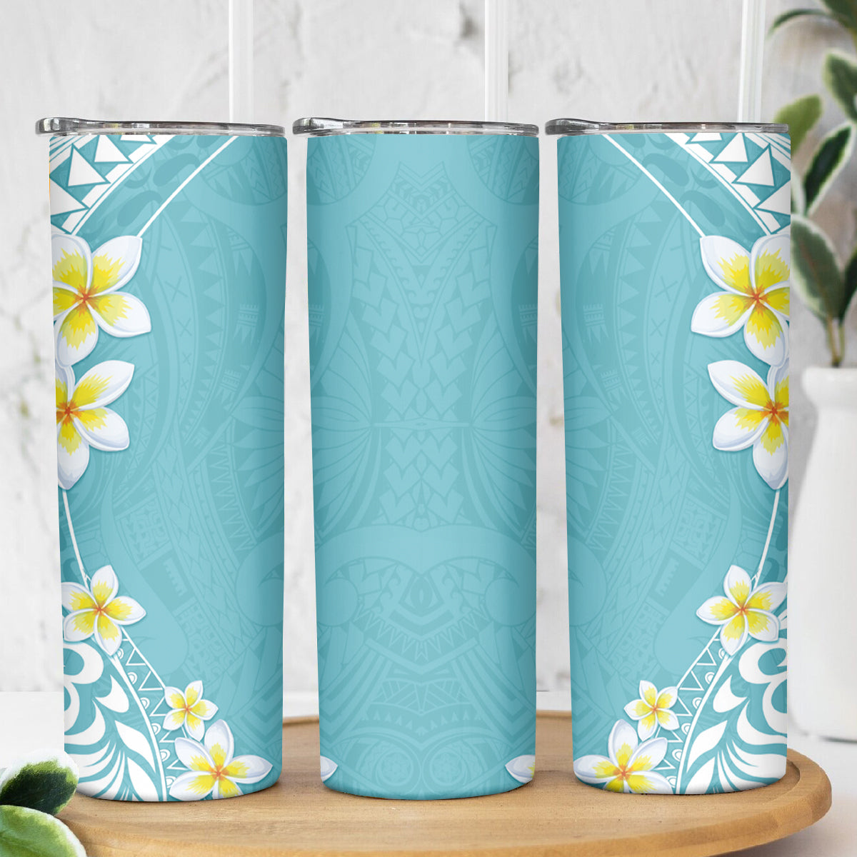 Hawaii Aloha Skinny Tumbler Plumeria Vintage - Turquoise LT7 - Polynesian Pride