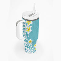 Hawaii Aloha Tumbler With Handle Plumeria Vintage - Turquoise