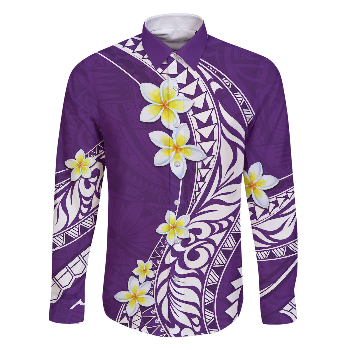 Hawaii Aloha Family Matching Tank Maxi Dress and Hawaiian Shirt Plumeria Vintage - Violet LT7 Dad's Shirt - Long Sleeve Violet - Polynesian Pride