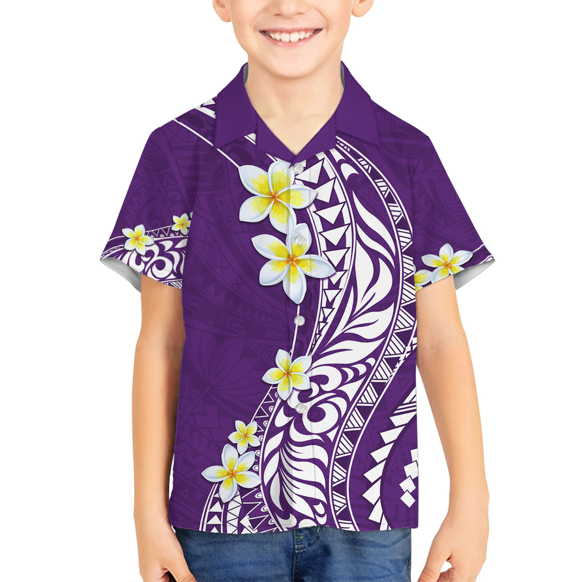 Hawaii Aloha Family Matching Tank Maxi Dress and Hawaiian Shirt Plumeria Vintage - Violet LT7 Son's Shirt Violet - Polynesian Pride