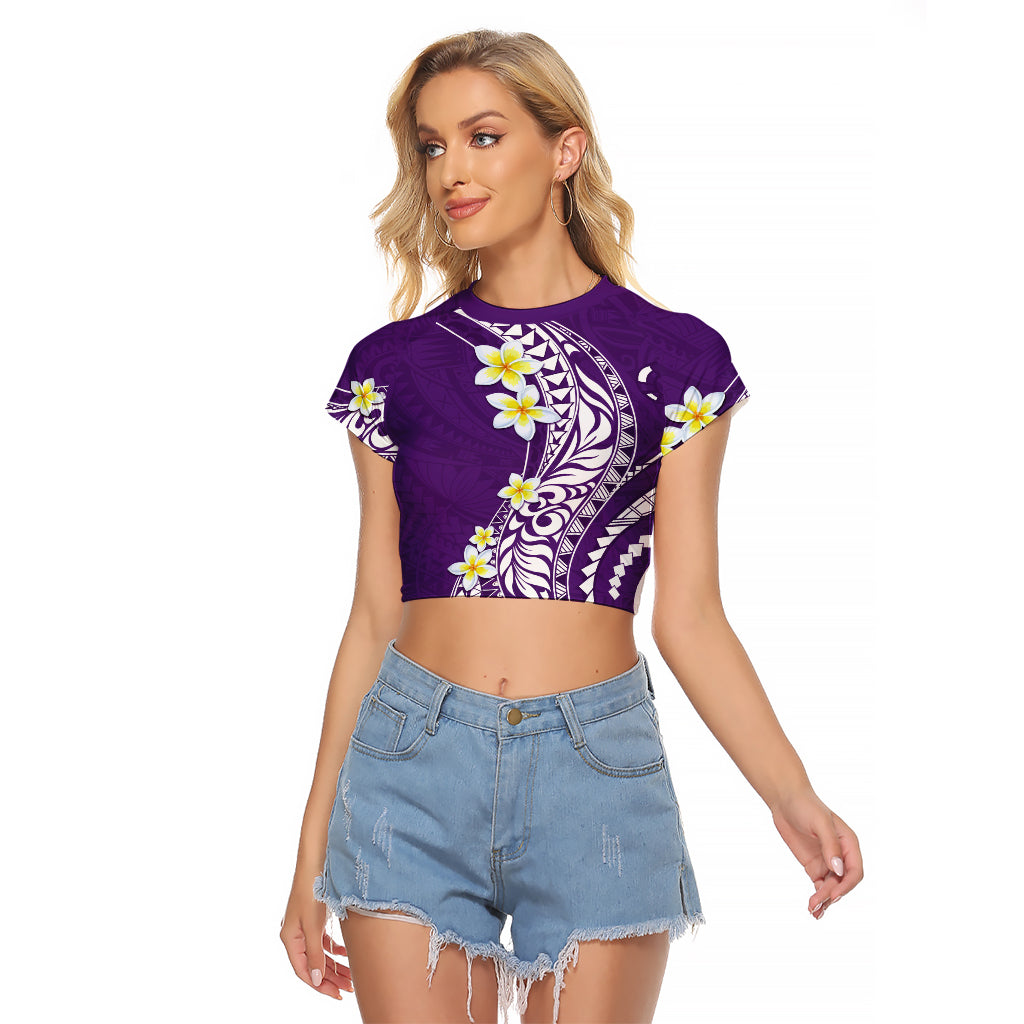 Hawaii Aloha Raglan Cropped T Shirt Plumeria Vintage - Violet LT7 Female Violet - Polynesian Pride