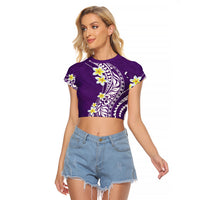 Hawaii Aloha Raglan Cropped T Shirt Plumeria Vintage - Violet LT7 Female Violet - Polynesian Pride