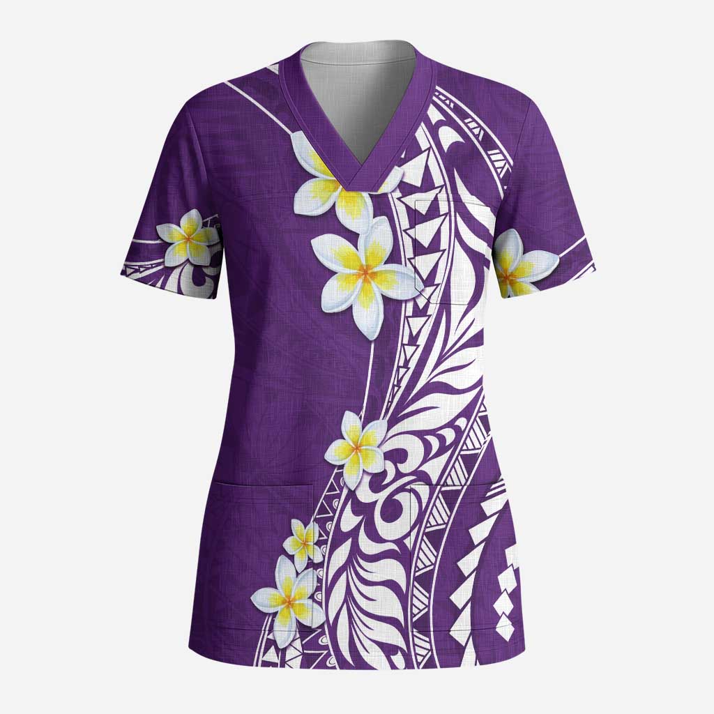 Hawaii Aloha Scrub Top Plumeria Vintage - Violet - Polynesian Pride