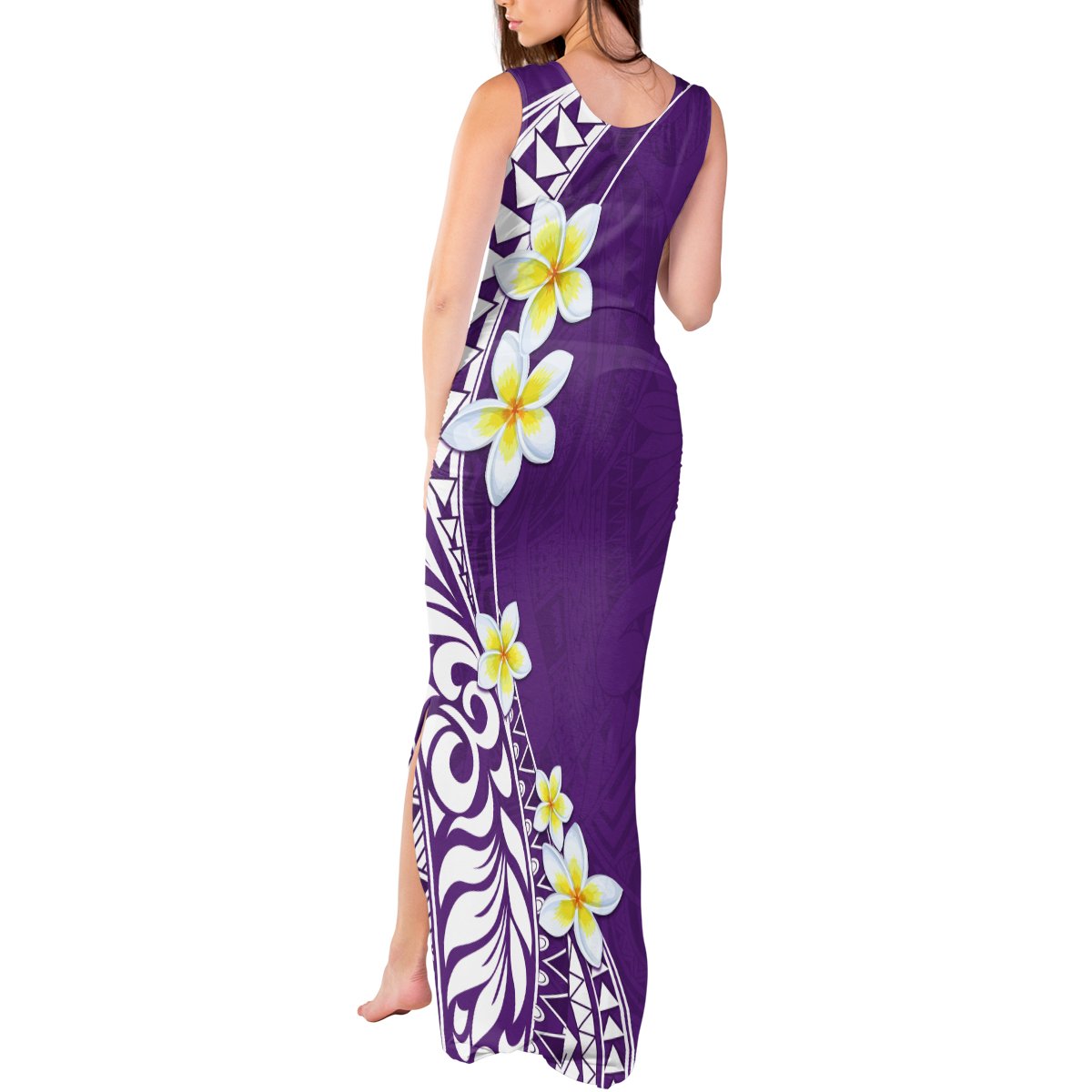 Hawaii Aloha Tank Maxi Dress Plumeria Vintage - Violet LT7 - Polynesian Pride