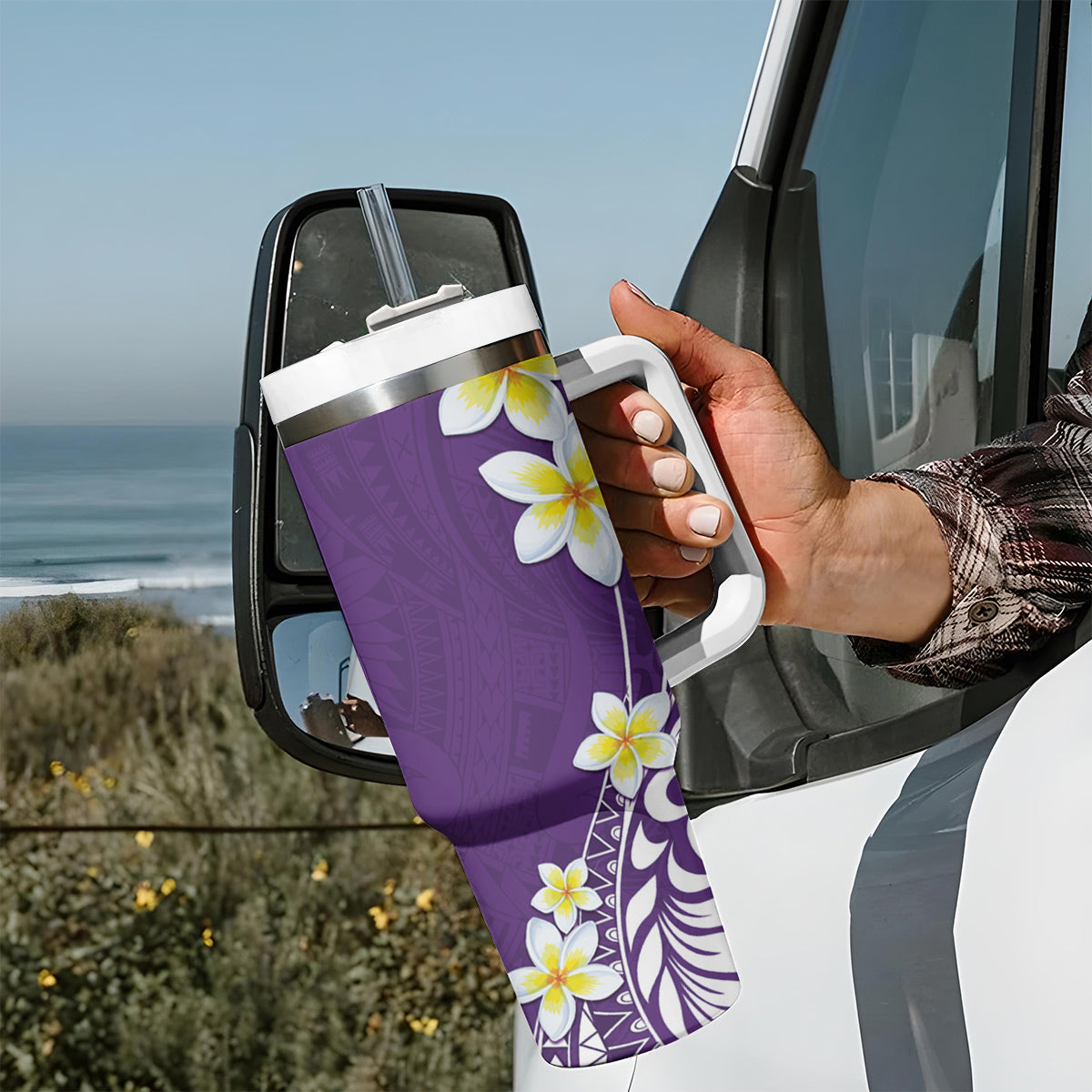 Hawaii Aloha Tumbler With Handle Plumeria Vintage - Violet