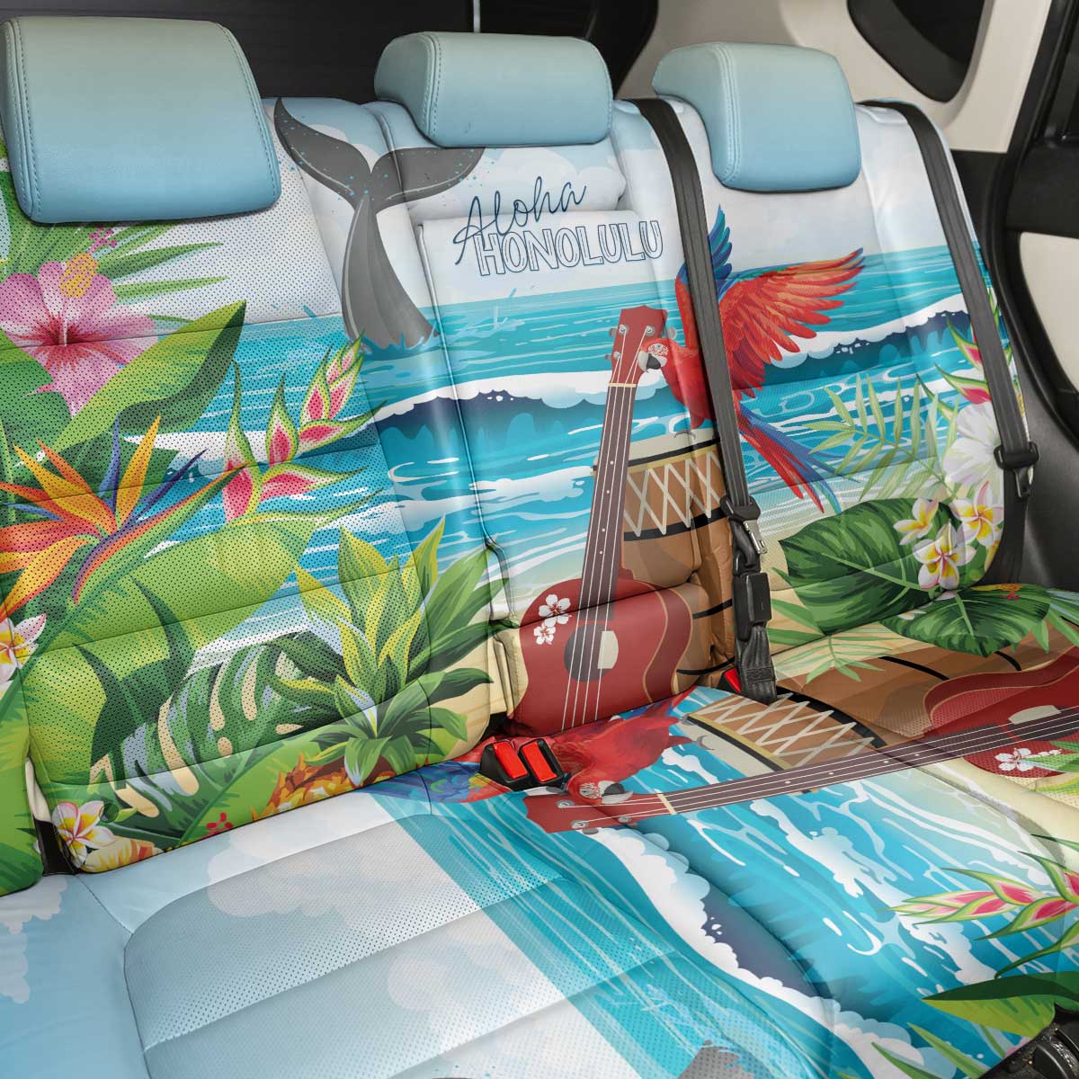 Aloha Honolulu Festival Back Car Seat Cover Ukulele By The Shore