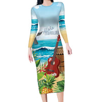 Aloha Honolulu Festival Family Matching Long Sleeve Bodycon Dress and Hawaiian Shirt Ukulele By The Shore LT7 Mom's Dress Art - Polynesian Pride