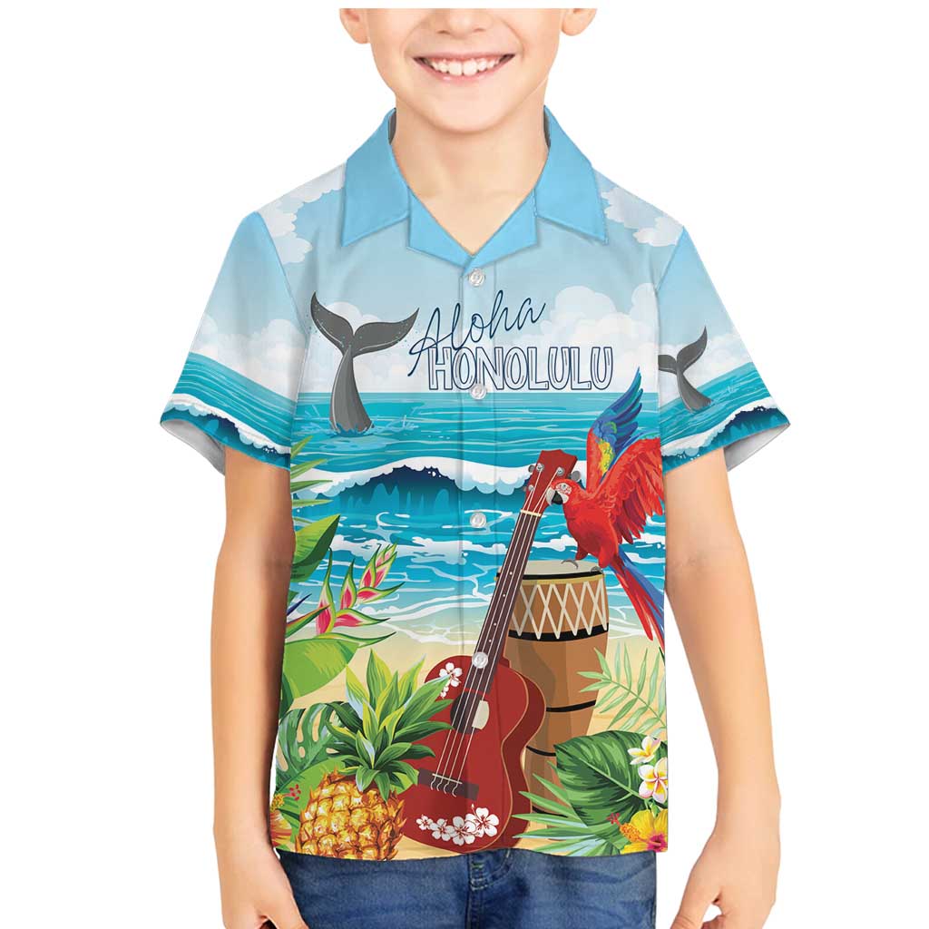 Aloha Honolulu Festival Family Matching Mermaid Dress and Hawaiian Shirt Ukulele By The Shore LT7 Son's Shirt Art - Polynesian Pride