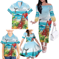 Aloha Honolulu Festival Family Matching Off The Shoulder Long Sleeve Dress and Hawaiian Shirt Ukulele By The Shore LT7 - Polynesian Pride