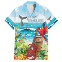 Aloha Honolulu Festival Family Matching Off The Shoulder Long Sleeve Dress and Hawaiian Shirt Ukulele By The Shore LT7 Dad's Shirt - Short Sleeve Art - Polynesian Pride
