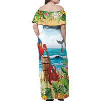 Aloha Honolulu Festival Family Matching Off Shoulder Maxi Dress and Hawaiian Shirt Ukulele By The Shore LT7 - Polynesian Pride