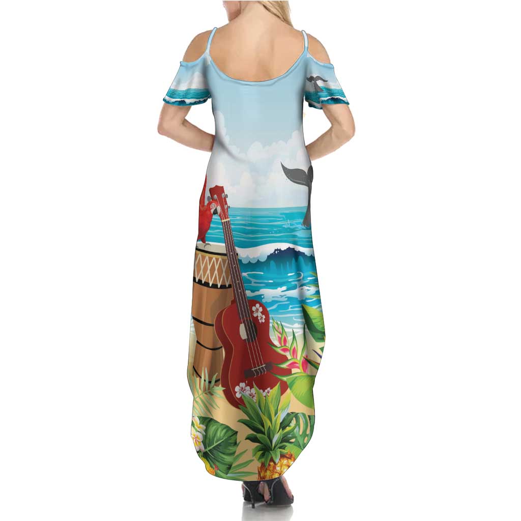 Aloha Honolulu Festival Family Matching Summer Maxi Dress and Hawaiian Shirt Ukulele By The Shore LT7 - Polynesian Pride