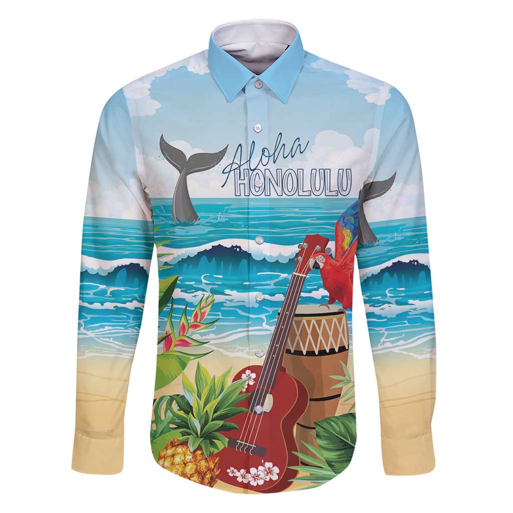 Aloha Honolulu Festival Family Matching Tank Maxi Dress and Hawaiian Shirt Ukulele By The Shore LT7 Dad's Shirt - Long Sleeve Art - Polynesian Pride