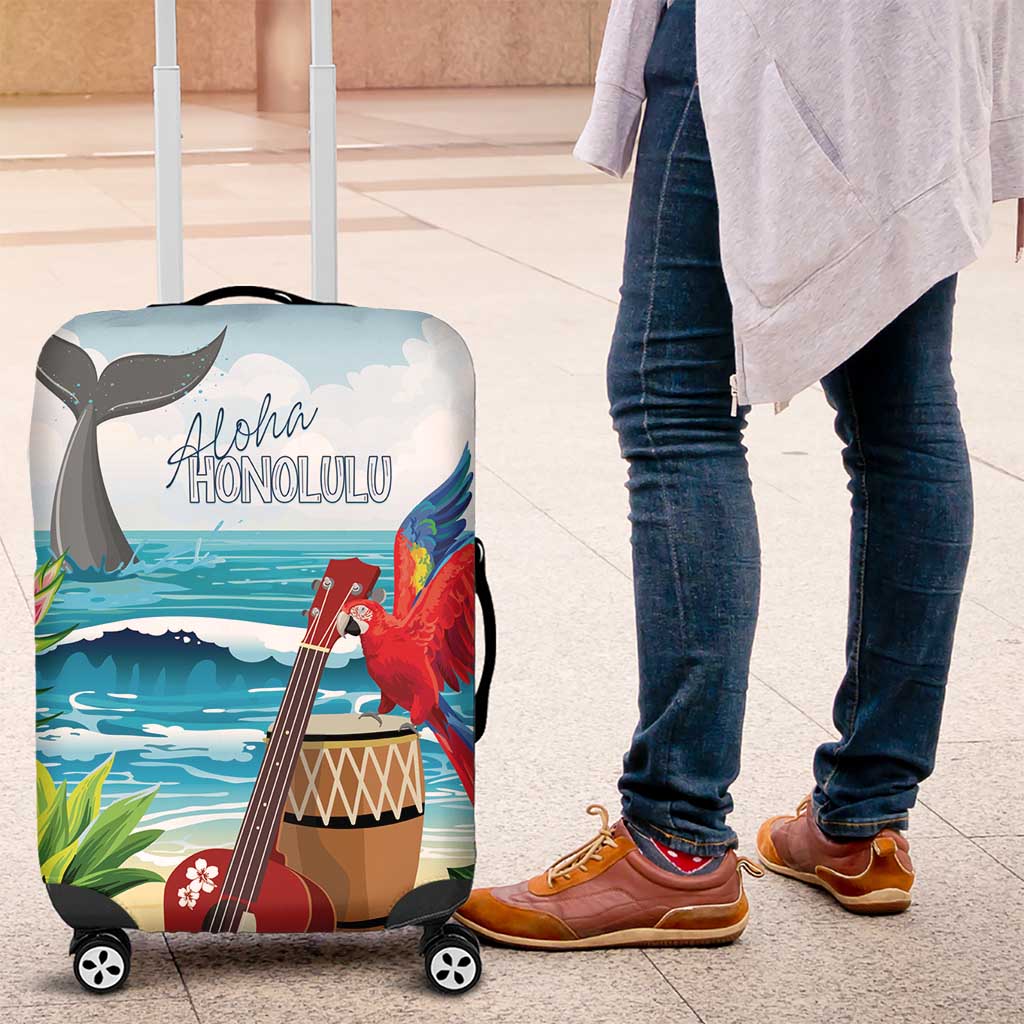 Aloha Honolulu Festival Luggage Cover Ukulele By The Shore