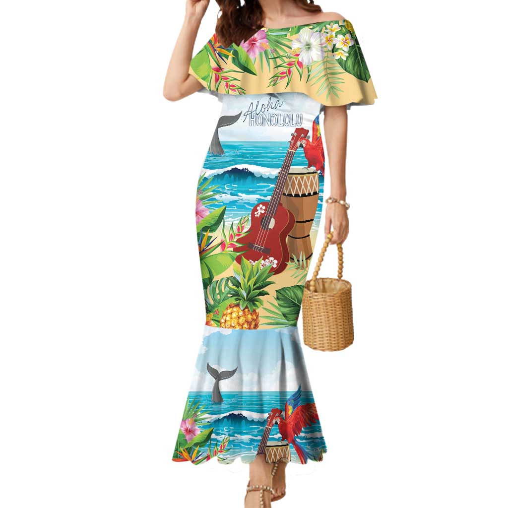 Aloha Honolulu Festival Mermaid Dress Ukulele By The Shore