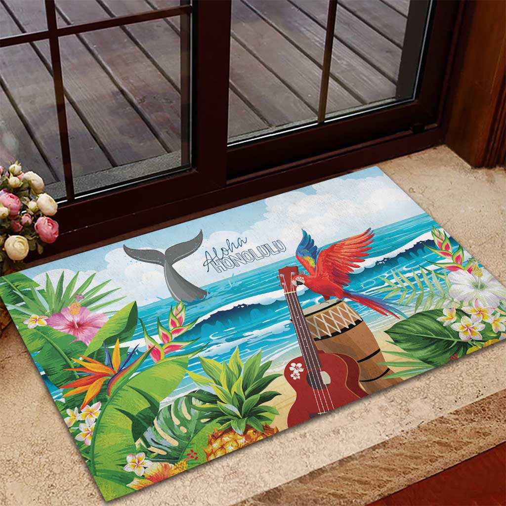 Aloha Honolulu Festival Rubber Doormat Ukulele By The Shore