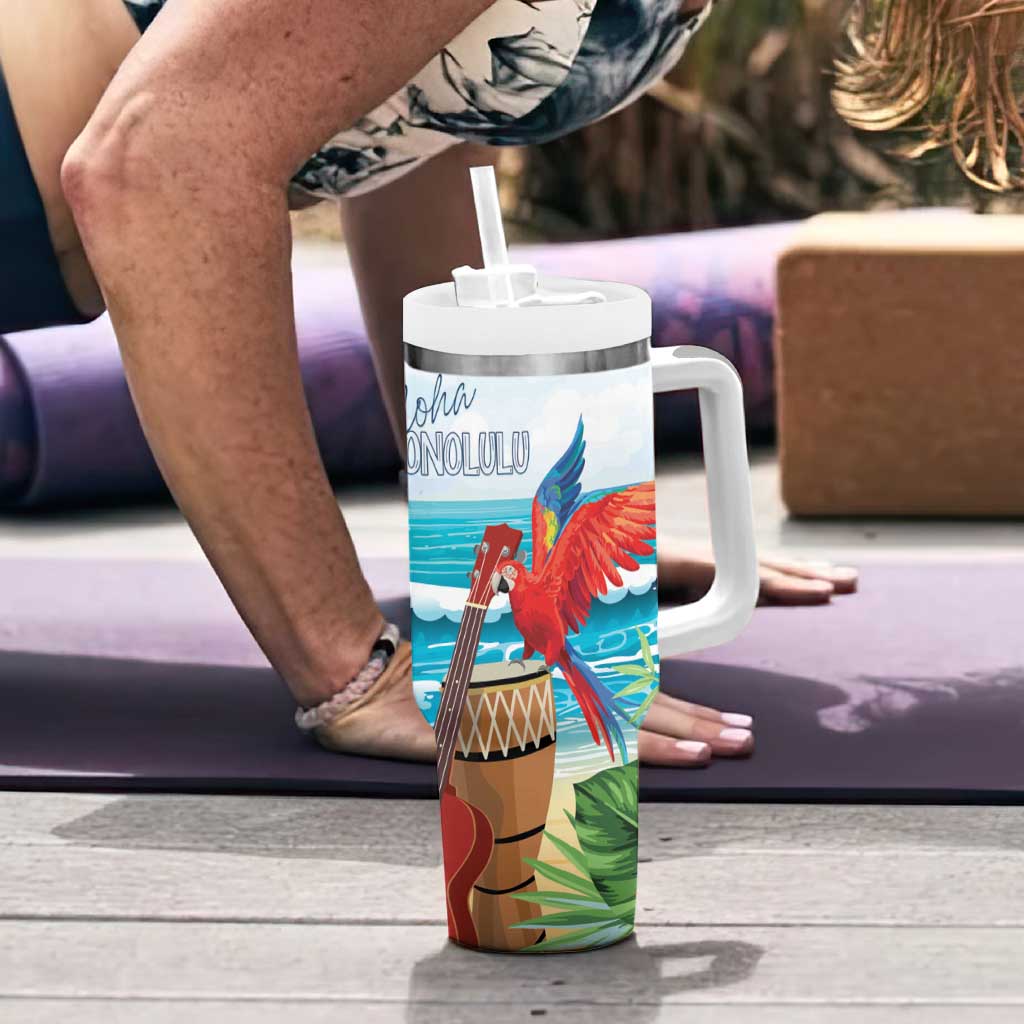 Aloha Honolulu Festival Tumbler With Handle Ukulele By The Shore