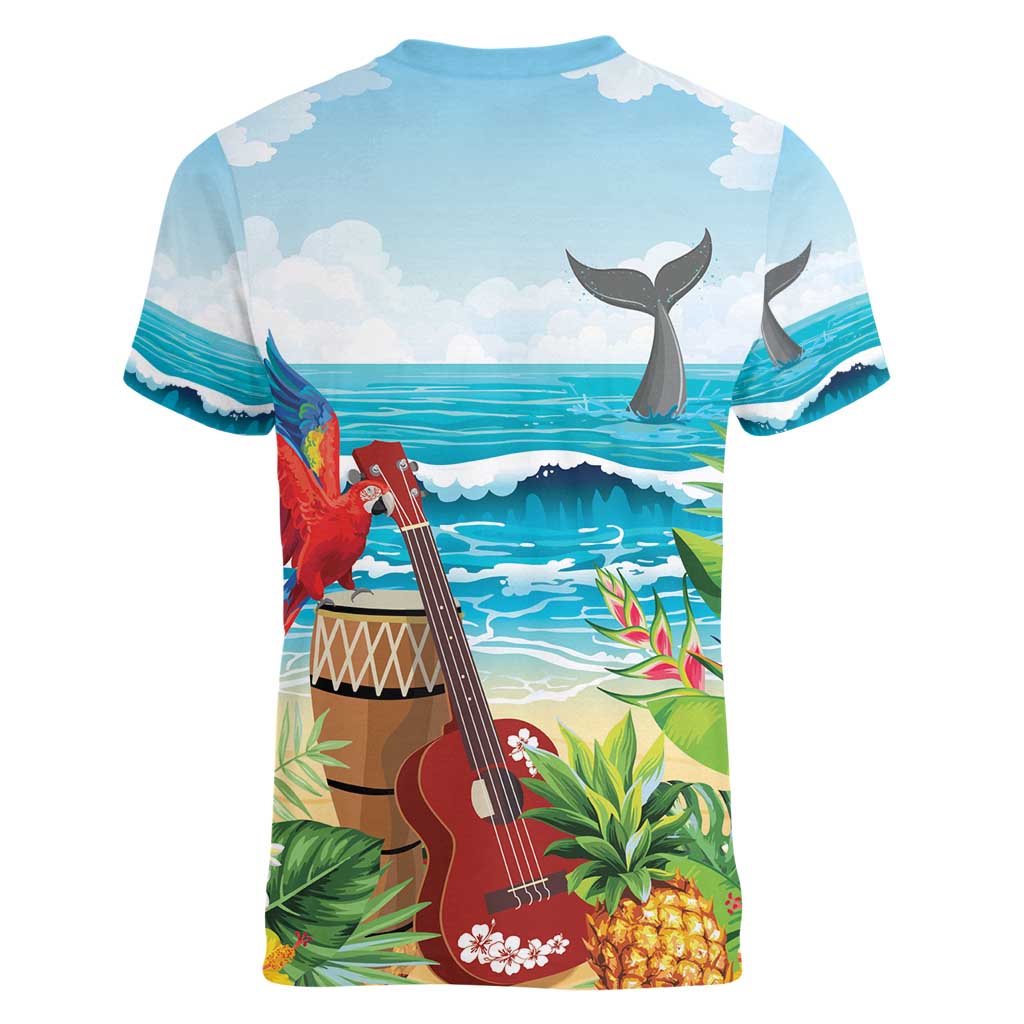 Aloha Honolulu Festival Women V-Neck T-Shirt Ukulele By The Shore