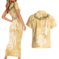 Aloha Honolulu Festival Couples Matching Short Sleeve Bodycon Dress and Hawaiian Shirt Hawaii Kapa Mix Flowers Lei LT7 - Polynesian Pride