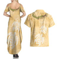 Aloha Honolulu Festival Couples Matching Summer Maxi Dress and Hawaiian Shirt Hawaii Kapa Mix Flowers Lei LT7 - Polynesian Pride