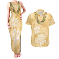 Aloha Honolulu Festival Couples Matching Tank Maxi Dress and Hawaiian Shirt Hawaii Kapa Mix Flowers Lei LT7 Yellow - Polynesian Pride