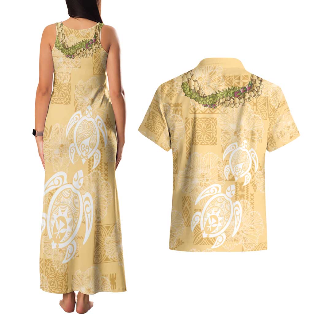 Aloha Honolulu Festival Couples Matching Tank Maxi Dress and Hawaiian Shirt Hawaii Kapa Mix Flowers Lei LT7 - Polynesian Pride
