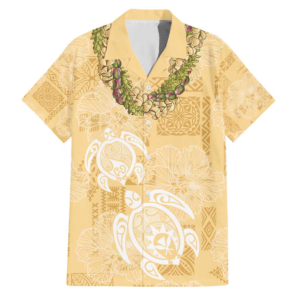 Aloha Honolulu Festival Family Matching Mermaid Dress and Hawaiian Shirt Hawaii Kapa Mix Flowers Lei LT7 Dad's Shirt - Short Sleeve Yellow - Polynesian Pride