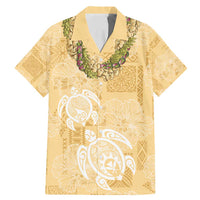 Aloha Honolulu Festival Family Matching Mermaid Dress and Hawaiian Shirt Hawaii Kapa Mix Flowers Lei LT7 Dad's Shirt - Short Sleeve Yellow - Polynesian Pride
