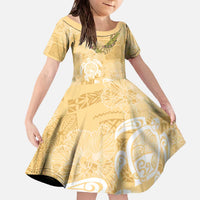 Aloha Honolulu Festival Family Matching Off The Shoulder Long Sleeve Dress and Hawaiian Shirt Hawaii Kapa Mix Flowers Lei LT7 Daughter's Dress Yellow - Polynesian Pride