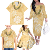 Aloha Honolulu Festival Family Matching Off The Shoulder Long Sleeve Dress and Hawaiian Shirt Hawaii Kapa Mix Flowers Lei LT7 - Polynesian Pride