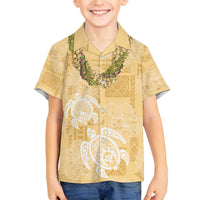 Aloha Honolulu Festival Family Matching Off The Shoulder Long Sleeve Dress and Hawaiian Shirt Hawaii Kapa Mix Flowers Lei LT7 Son's Shirt Yellow - Polynesian Pride