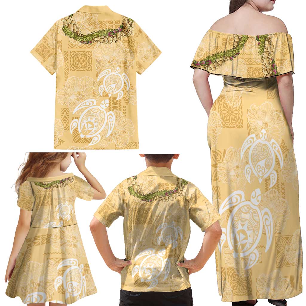 Aloha Honolulu Festival Family Matching Off Shoulder Maxi Dress and Hawaiian Shirt Hawaii Kapa Mix Flowers Lei LT7 - Polynesian Pride